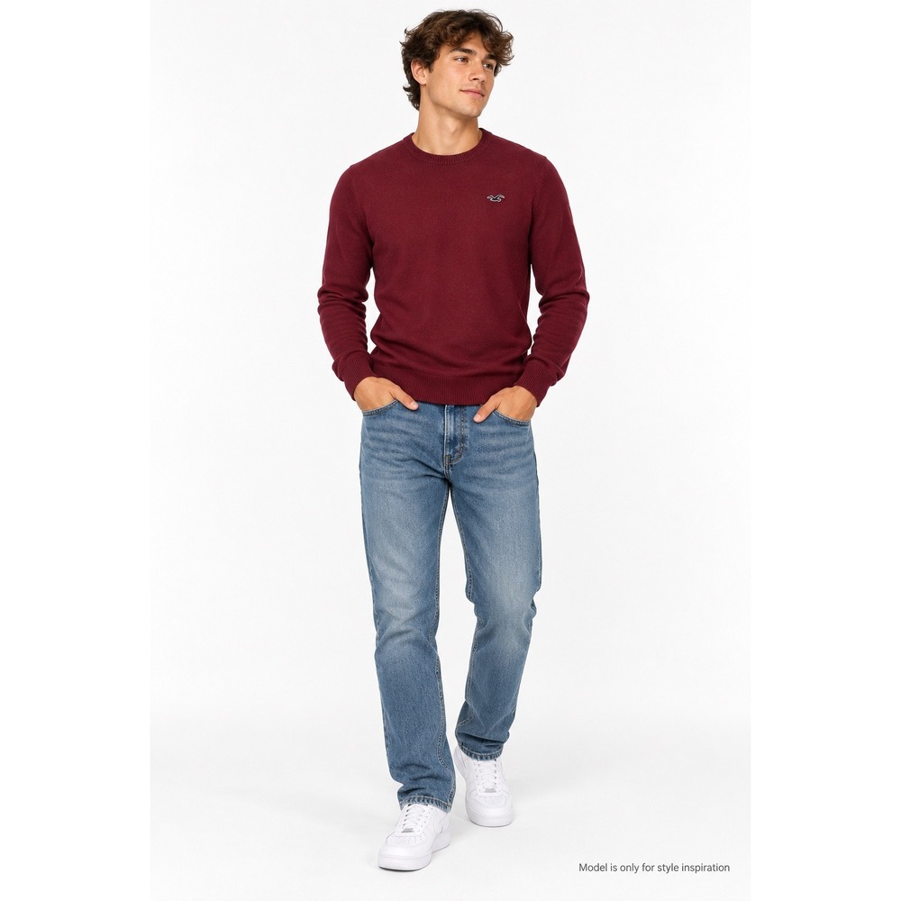 Hollister Crewneck Sweater Mens M Burgundy Cotton Blend Logo Classic Pullover